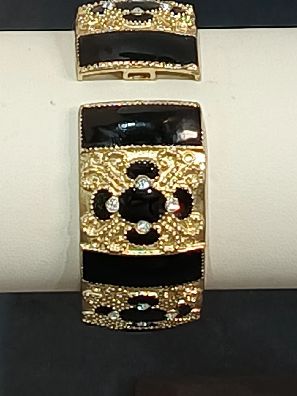 Gold and Black Enamel Cross Rhinestone Decorative Bracelet